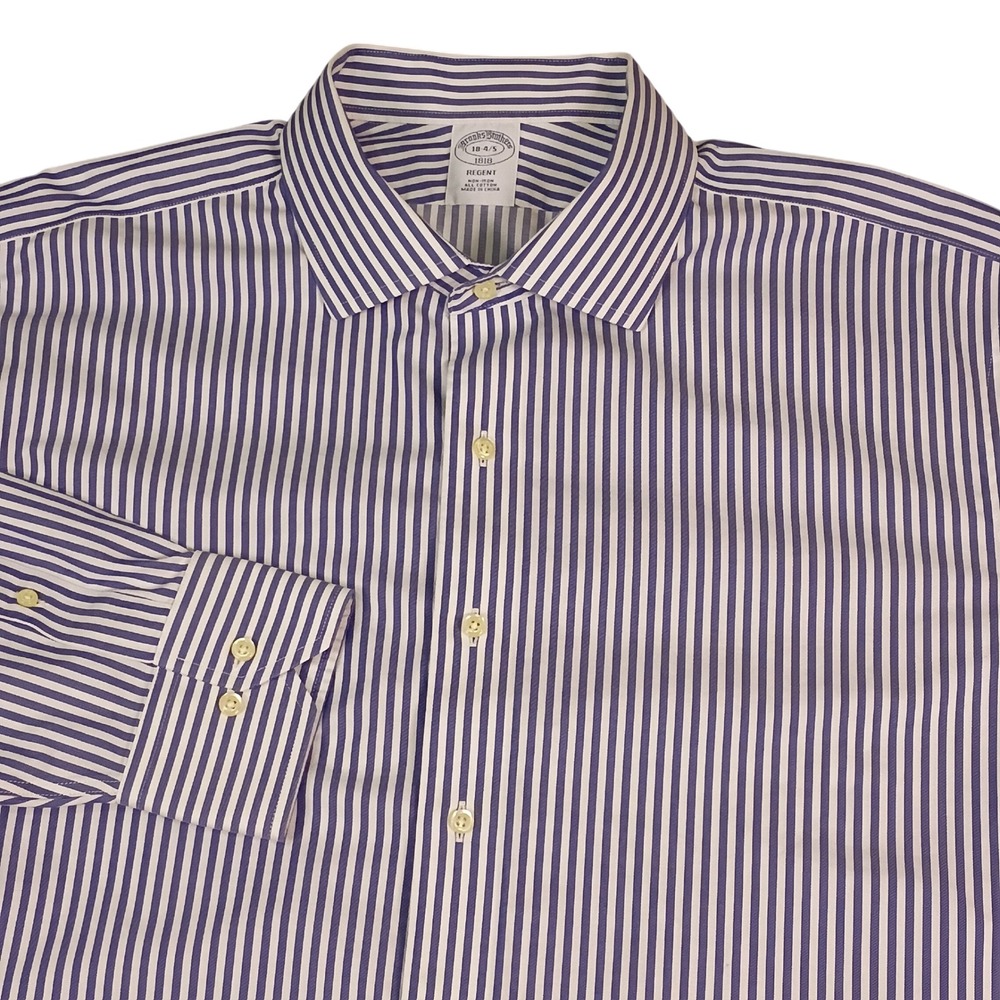 Brooks Brothers 1818 Regent Dress Shirt Mens 18 4/5 Purple White Stripe Non-Iron